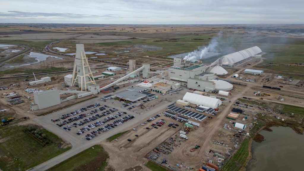 Aerial view of a potash mine owned by Nutrien.